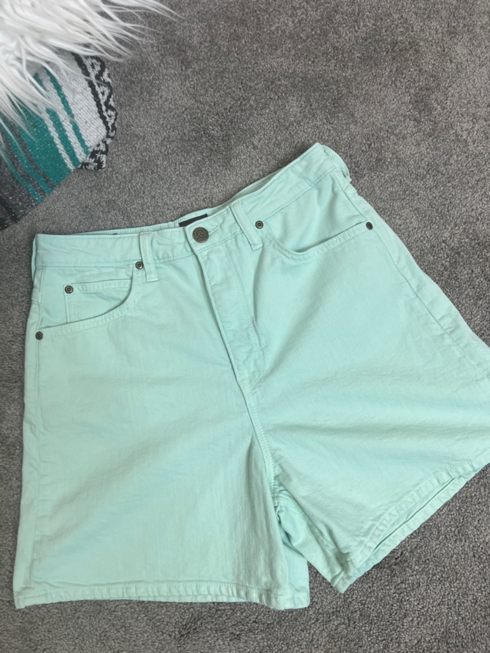 Vintage Lee Shorts Super High Rise Mint Green Waist 28
